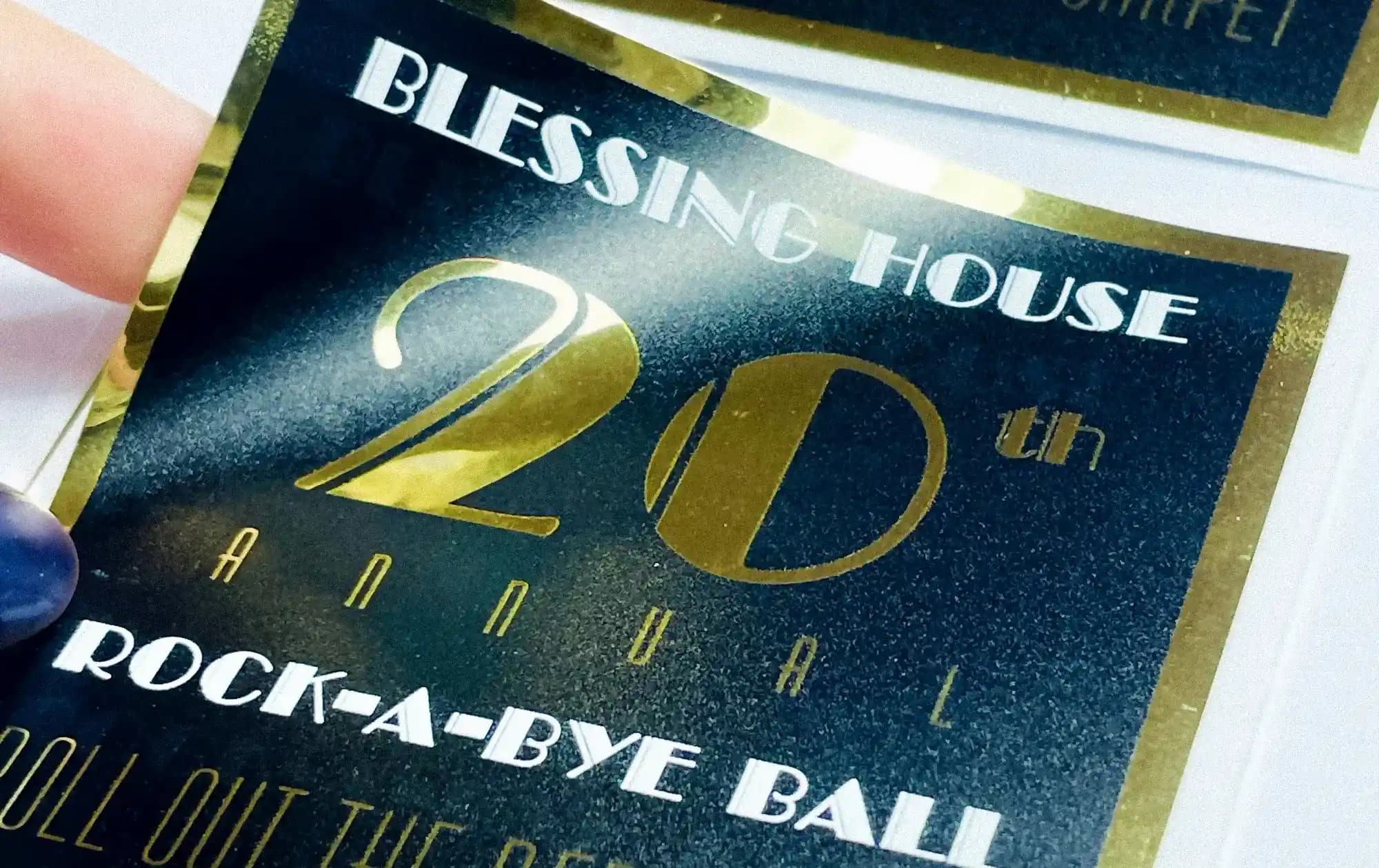 Premium gold foil labels with a reflective surface for elegant branding
